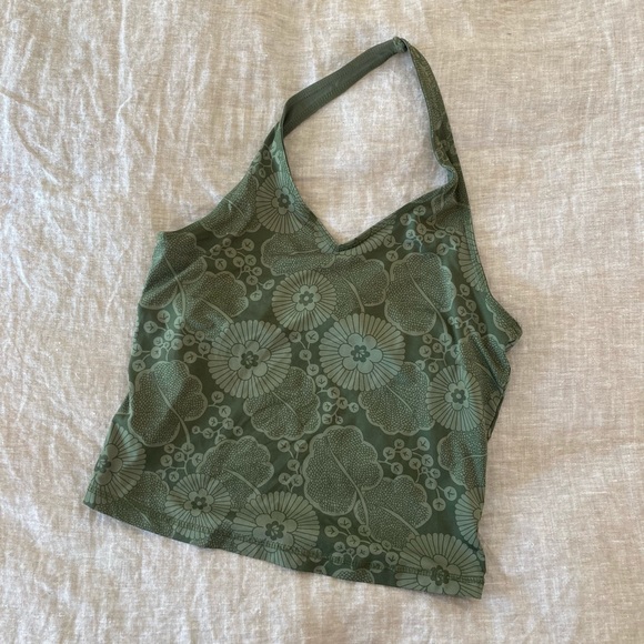 Old Navy Tops - Old Navy green floral stretch halter crop top